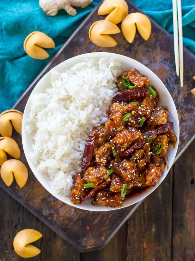 sweet and spicy chicken over rice
